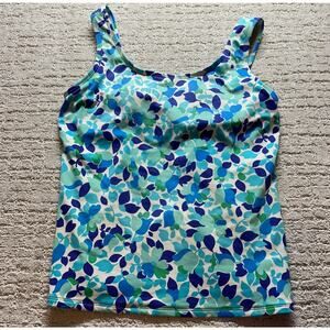 L.L.Bean Floral Tankini Swim Top UPF 50+ Women’s Size 6 Blue Green